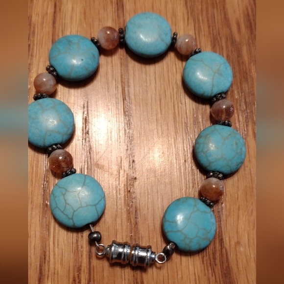 Turquoise and rose quartz magnetic bracelet - Picture 14 of 16
